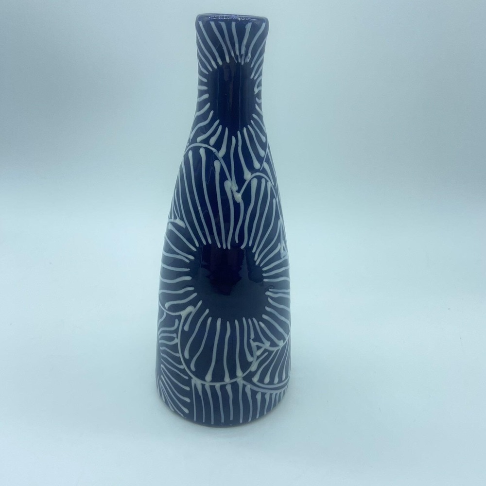 Blue White Vase Ivanros Hand Painted Spain Raised Dot Detail Boho Country Beach